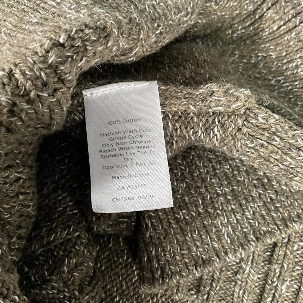 Talbots Cotton Cable Knit Mock Neck Tunic Sweater Large Green Speckled Old Money